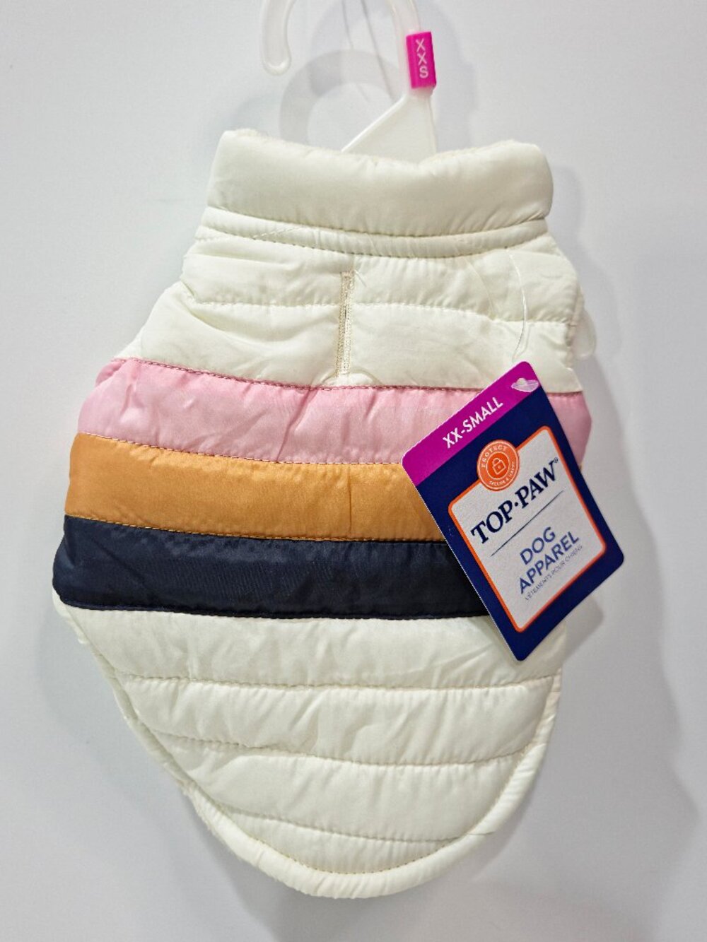 Top Paw Puffer Jacket for Dogs, White/Pink/Gold/Black, NEW